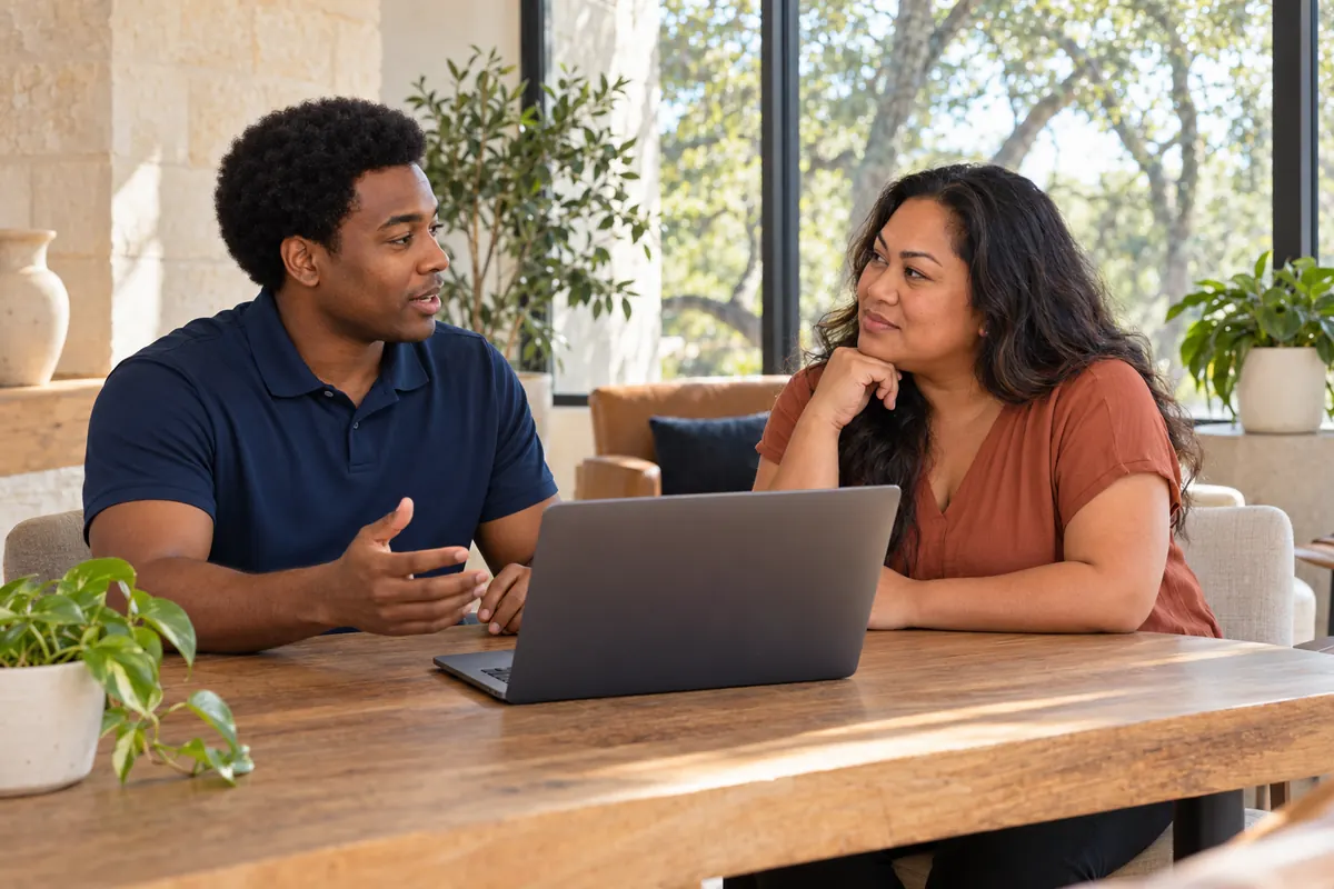 An SEO specialist talking with a business owner